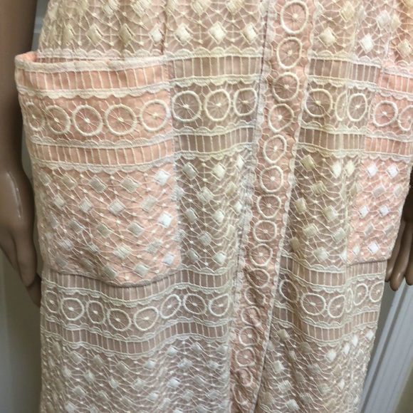 Vintage 1940’s Pink Midi Sheath Wiggle Dress Collared Embroidered Lace Overlay - Picture 3 of 14